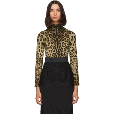Shop Dolce & Gabbana Dolce And Gabbana Brown Silk Leopard Print Turtleneck In Hy13m Leopa