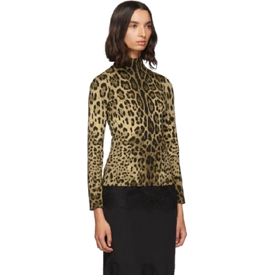 Shop Dolce & Gabbana Dolce And Gabbana Brown Silk Leopard Print Turtleneck In Hy13m Leopa