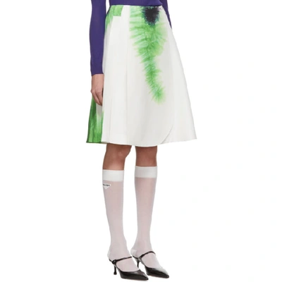 Shop Prada White & Green Silk Tie-dye Skirt