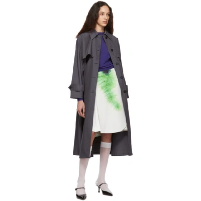Shop Prada White & Green Silk Tie-dye Skirt