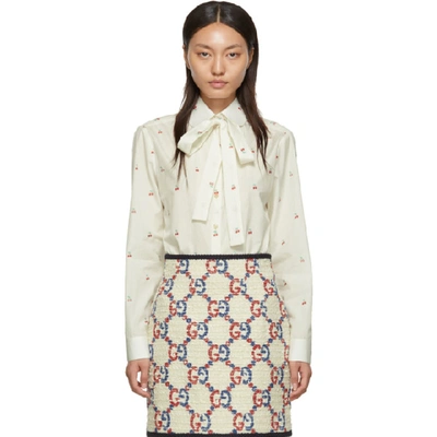 Shop Gucci Off-white Bow Cherries Shirt In 9229 Ivory