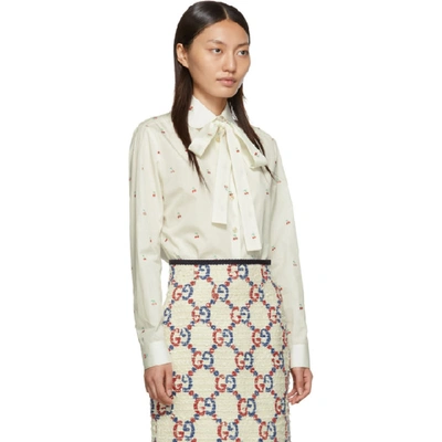 Shop Gucci Off-white Bow Cherries Shirt In 9229 Ivory