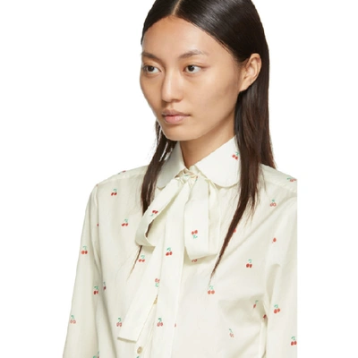 Shop Gucci Off-white Bow Cherries Shirt In 9229 Ivory