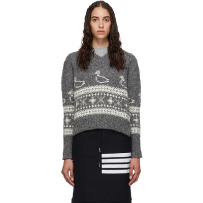 Shop Thom Browne Grey Duck Fair Isle Jacquard Sweater In 035 Med Gre