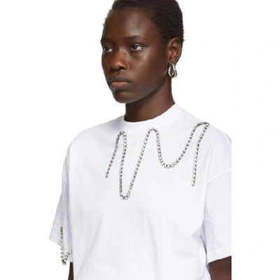 Shop Christopher Kane White Crystal Squiggle Cupchain T-shirt In 9000 White