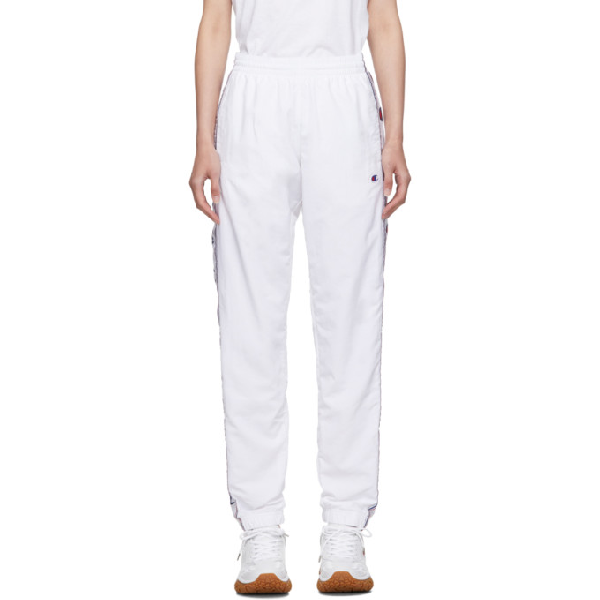 white nylon track pants
