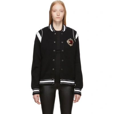 Shop Givenchy Black Knitted Apple Patch Bomber Jacket