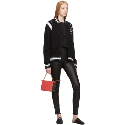 Shop Givenchy Black Knitted Apple Patch Bomber Jacket