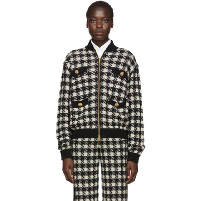 Shop Gucci Black & Off-white Short Houndstooth Bomber In 9207 Natura