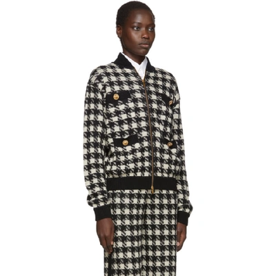 Shop Gucci Black & Off-white Short Houndstooth Bomber In 9207 Natura
