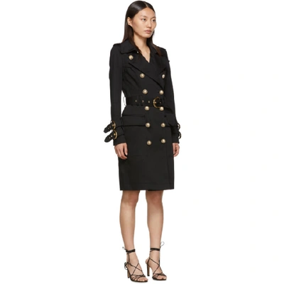 Shop Balmain Black Cotton Gabardine Trench Coat In 0pa Black