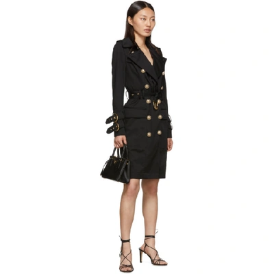 Shop Balmain Black Cotton Gabardine Trench Coat In 0pa Black