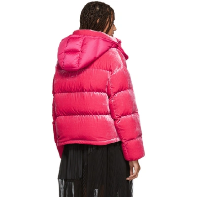 Shop Moncler Pink Velvet Caille Down Jacket