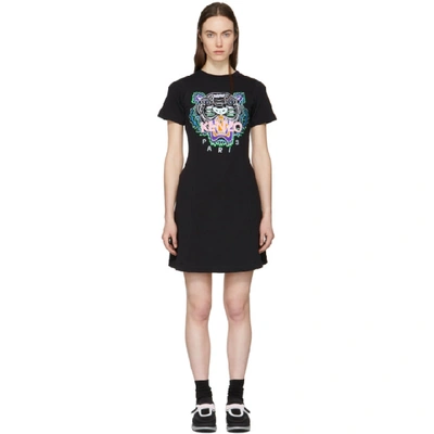 Shop Kenzo Black Tiger Flared T-shirt Dress