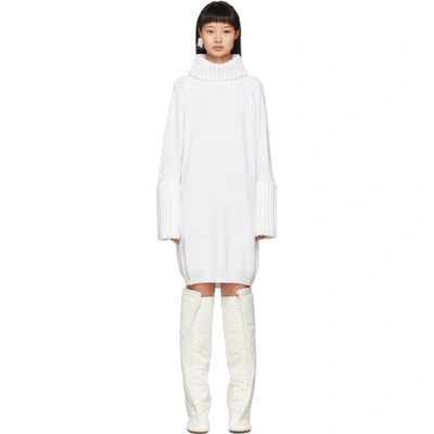 Shop Mm6 Maison Margiela White Turtleneck Dress In 100f White