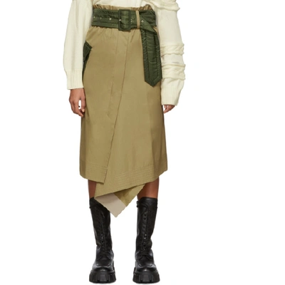 Shop Sacai Beige And Khaki Cotton Skirt
