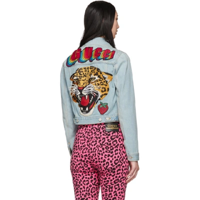 Shop Gucci Blue Denim Jaguar Jacket In 4493 Blue