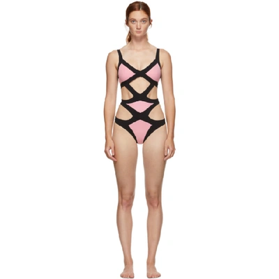 Shop Agent Provocateur Pink And Black Mazzy One-piece Swimsuit In Black/pink