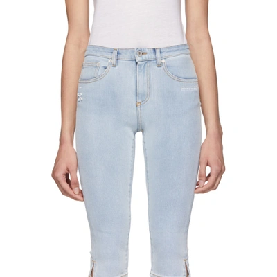 Shop Off-white Blue Cropped Capri Shorts In Bleach