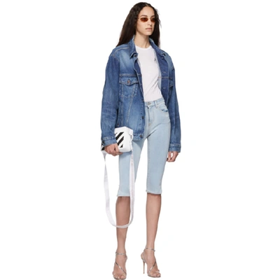 Shop Off-white Blue Cropped Capri Shorts In Bleach