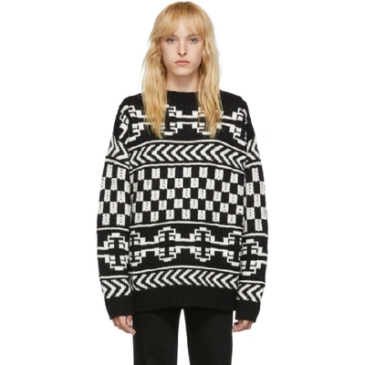 Shop Alanui Black And White Wool Jacquard Sweater