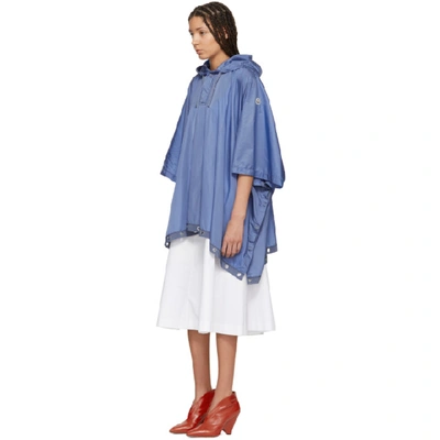 Shop Moncler Blue Hooded Grommet Poncho