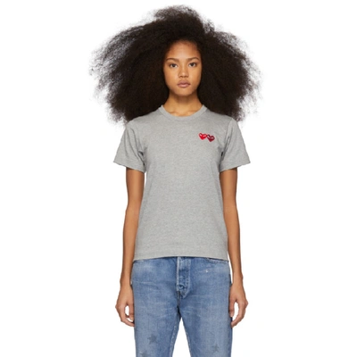 Shop Comme Des Garçons Play Comme Des Garcons Play Grey And Red Double Hearts T-shirt