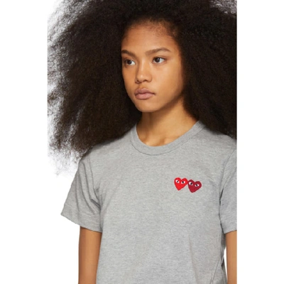Shop Comme Des Garçons Play Comme Des Garcons Play Grey And Red Double Hearts T-shirt