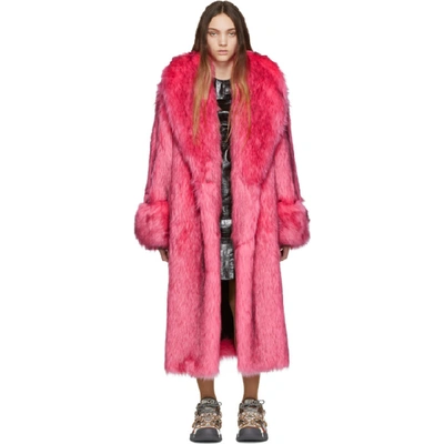 Shop Gucci Pink Faux-fur Oversized Coat In 5155 Pink