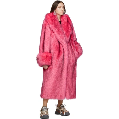 Shop Gucci Pink Faux-fur Oversized Coat In 5155 Pink