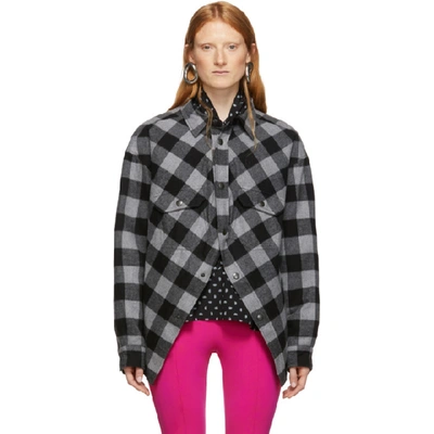 Shop Balenciaga Grey And Black Check Flannel Swing Canadian Jacket In 1240 Grey