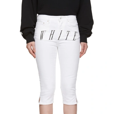 Shop Off-white White Denim Cropped Capri Shorts In White/black