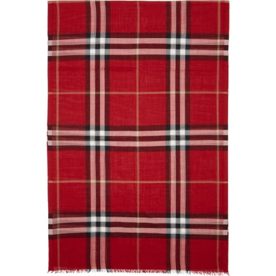 Shop Burberry Red Giant Check Scarf In Bright Mred