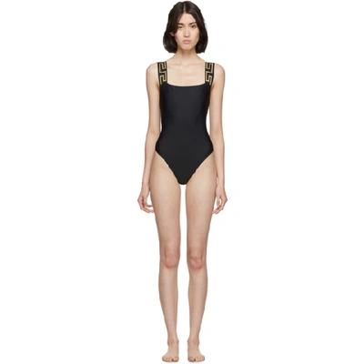 Shop Versace Underwear Black Neck Empire One-piece Swimsuit In A1008 Black