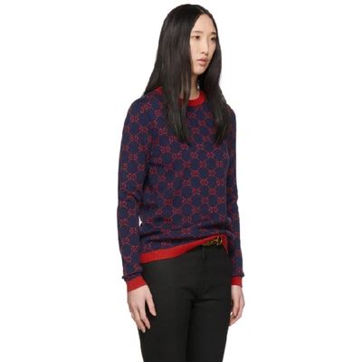 Shop Gucci Navy Gg Jacquard Sweater In 4668 Navy