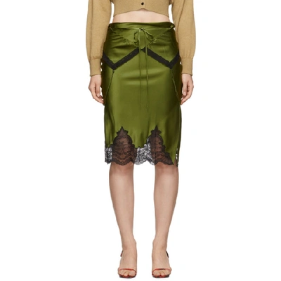 Shop Alexander Wang Green Tie Fold Over Slip Skirt In 324 Serpent