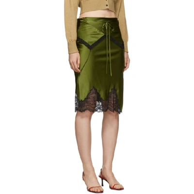 Shop Alexander Wang Green Tie Fold Over Slip Skirt In 324 Serpent