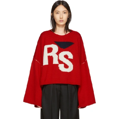 Shop Raf Simons Red Oversized Intarsia Logo Sweater