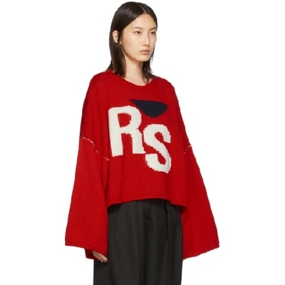 Shop Raf Simons Red Oversized Intarsia Logo Sweater