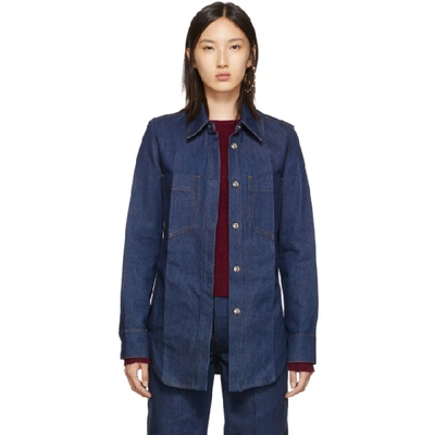 Shop Lemaire Indigo Fitted Overshirt In 761 Indigo