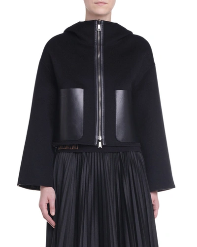 Shop Fendi Wool Hooded Short-jacket In Black/brown