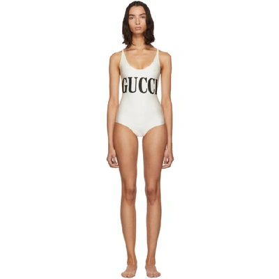 Shop Gucci Off-white Sparking One-piece Swimsuit In 9207 White