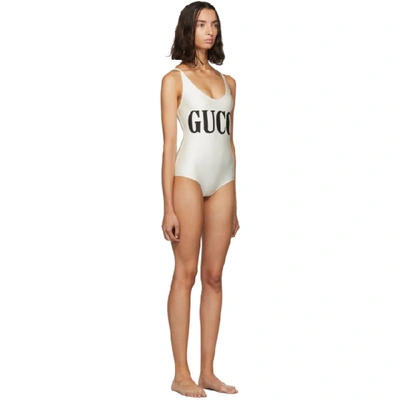 Shop Gucci Off-white Sparking One-piece Swimsuit In 9207 White