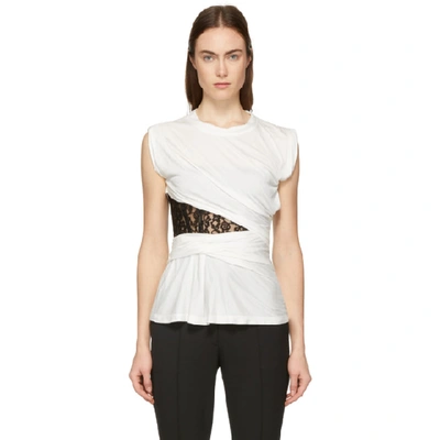 Shop Alexander Wang White Lace Bustier T-shirt In 100 White