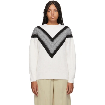 Shop See By Chloé See By Chloe White And Grey Wool Cable Knit Sweater In 20g Argilbr