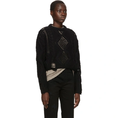 Shop Amiri Black Cropped Multipoint Crew Sweater