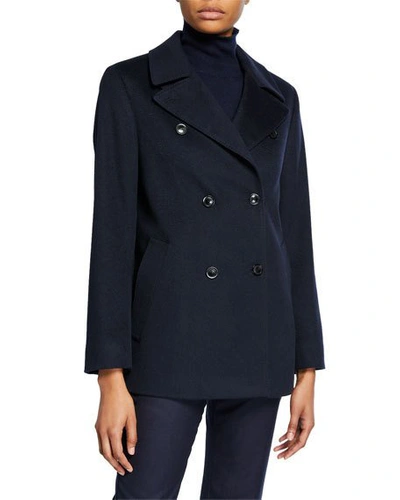 Shop Agnona Cashmere Double-breasted Pea Coat In Navy