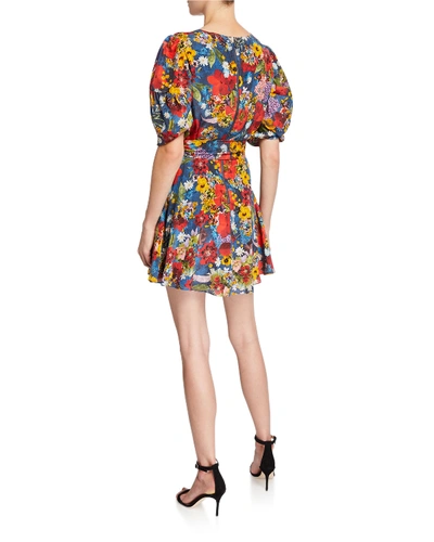 Shop Alice And Olivia Kerri Floral Bishop-sleeve Wrap Dress In Multi Pattern