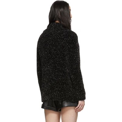 Shop Saint Laurent Black And Silver Knit Chenille Long Cardigan In 1081 Bk/sil