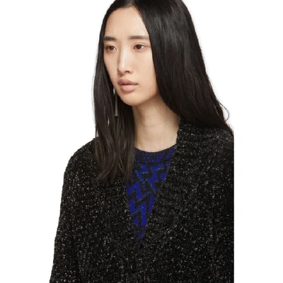 Shop Saint Laurent Black And Silver Knit Chenille Long Cardigan In 1081 Bk/sil